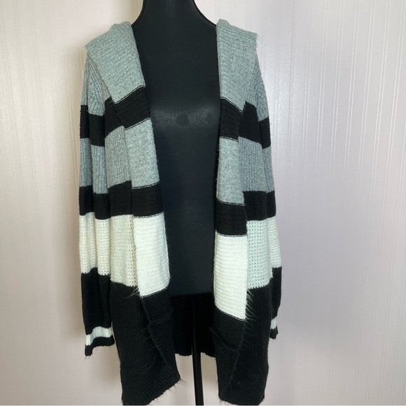 No boundaries striped XXL long knit cardigan sweater open front colorblock women - Picture 1 of 7